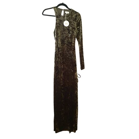 Camila Coelho Revolve Gabriel Maxi Olive Green crushed velvet lace up dress S - Picture 11 of 16